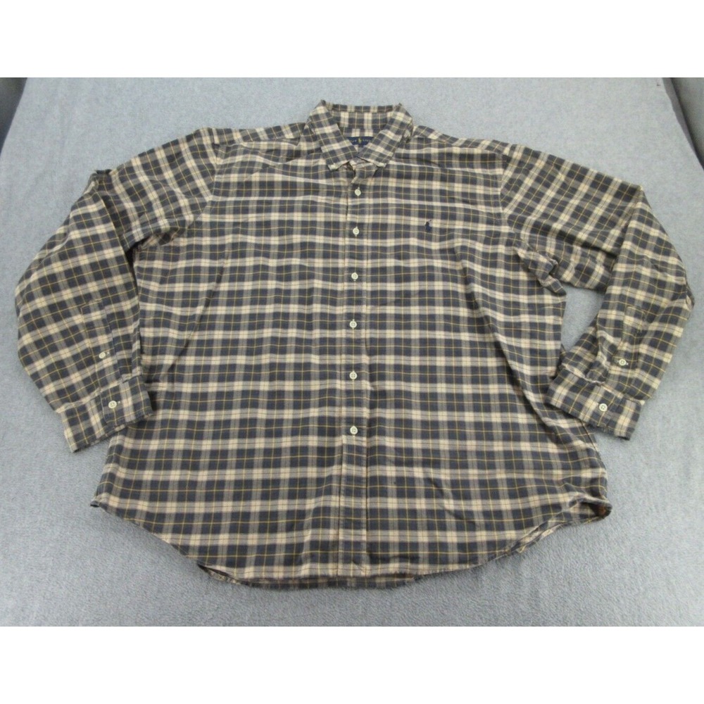 Ralph Lauren Mens Button Down Shirt Classic Fit Blue Plaid Long Sleeve XXL